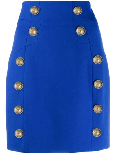 Shop Balmain Button-detailed Mini Skirt In Blue