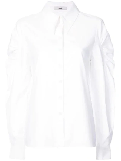 Shop Tibi Watts Oxford Shirred Shoulder Shirt - White