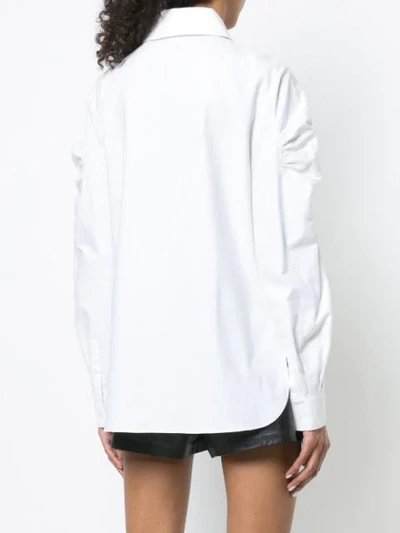 Shop Tibi Watts Oxford Shirred Shoulder Shirt - White