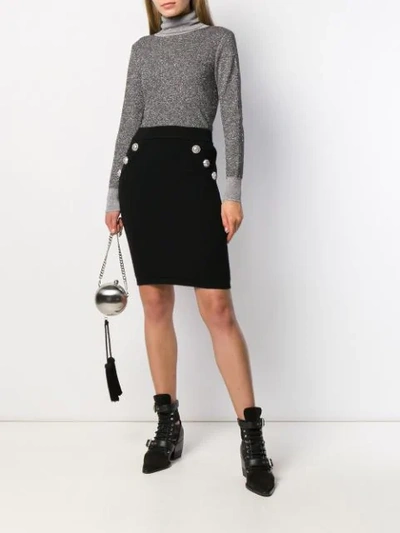 Shop Balmain Ribbed Knit Fitted Skirt In Black