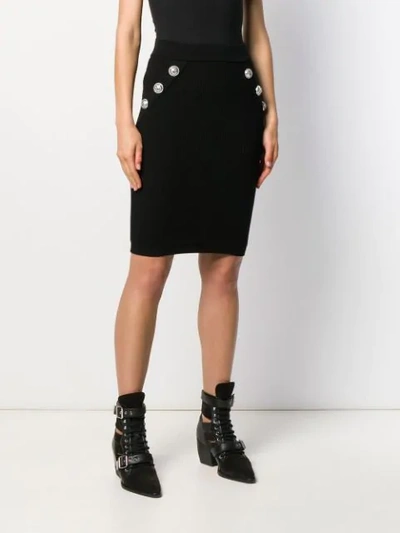 Shop Balmain Ribbed Knit Fitted Skirt In Black