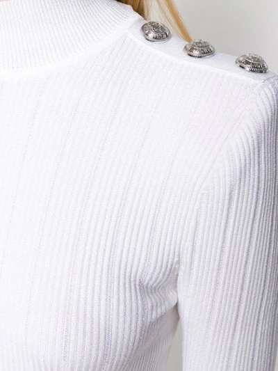 Shop Balmain Embossed Button Dress In White