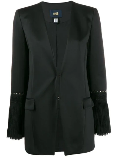 Shop Cavalli Class Fringe-trimmed Blazer In Black