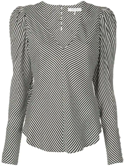 Shop Frame Striped Puff-shoulder Blouse In Black