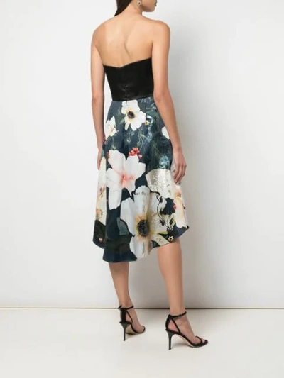 Shop Marchesa Notte Draped Floral-print Corset Dress In Blue