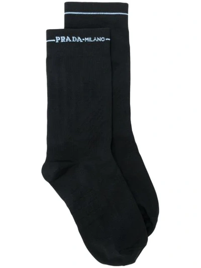 Shop Prada Intarsia Logo Short Socks - Black