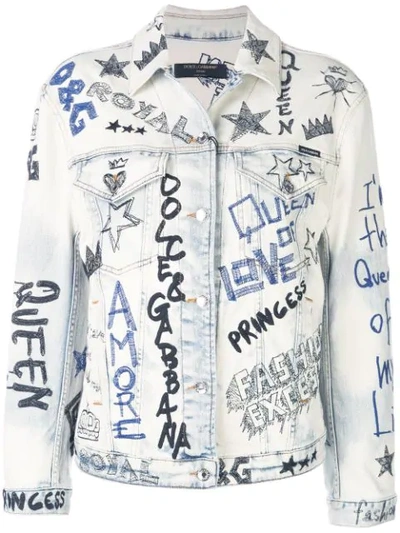 Shop Dolce & Gabbana Stitched Graffiti Denim Jacket In Black