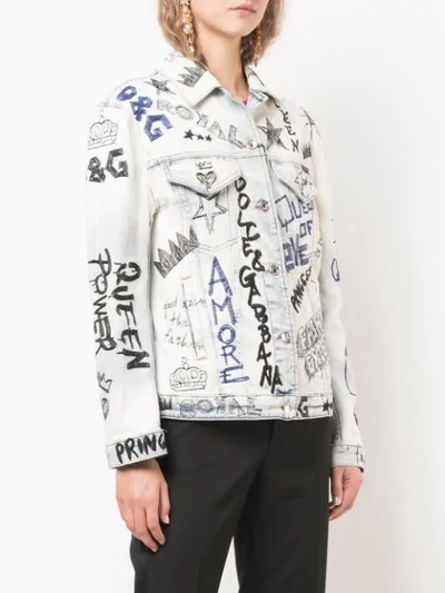 Shop Dolce & Gabbana Stitched Graffiti Denim Jacket In Black