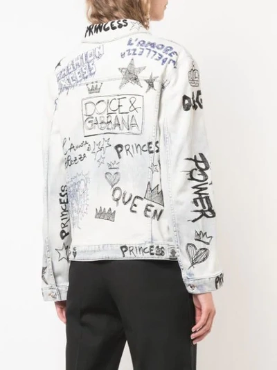 Shop Dolce & Gabbana Stitched Graffiti Denim Jacket In Black