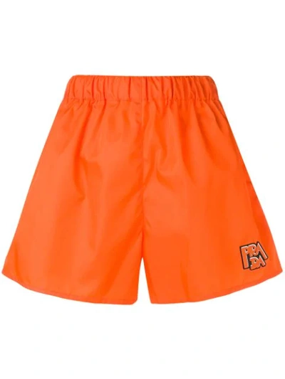 Shop Prada Logo Track Shorts In Orange
