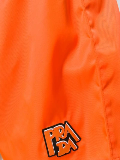 Shop Prada Logo Track Shorts In Orange