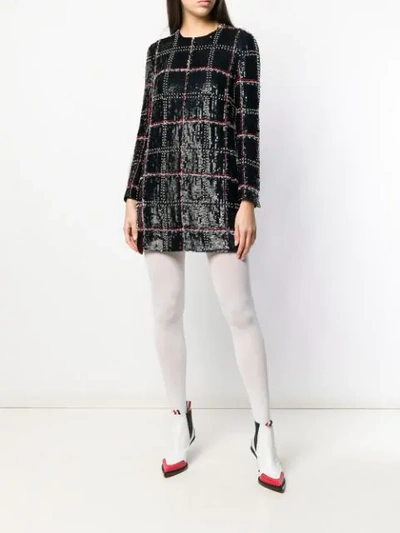 Shop Thom Browne Sequinned-embroidered Checked Mini Dress In Blue