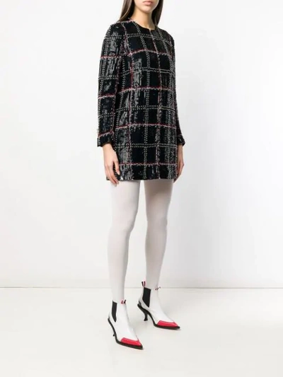 Shop Thom Browne Sequinned-embroidered Checked Mini Dress In Blue