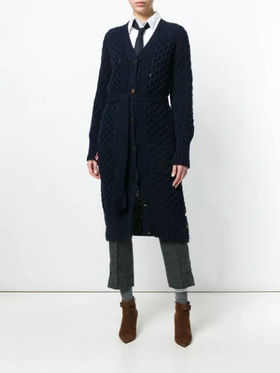 Shop Thom Browne Long Cable Knit V-neck Cardigan Coat In 415