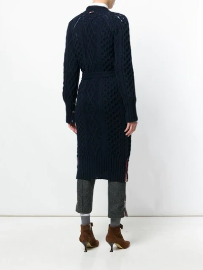 Shop Thom Browne Long Cable Knit V-neck Cardigan Coat In 415