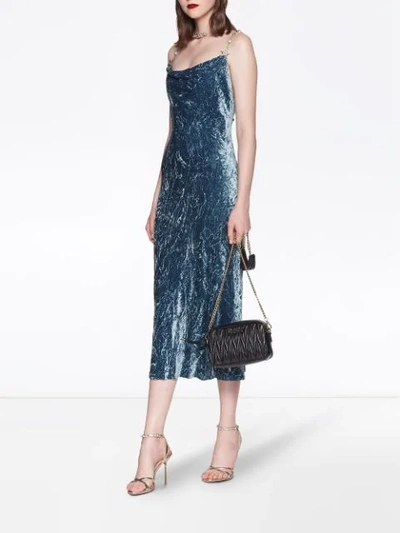 Shop Miu Miu Samtkleid Mit Knitteroptik In Blue