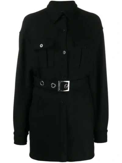 Shop Pinko Belted Single-breasted Coat In Black