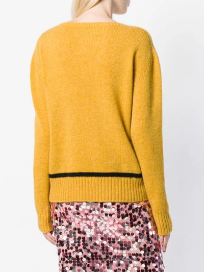 Shop Prada Contrast Knit Jumper In Yellow