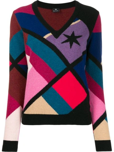 Shop Ps By Paul Smith V-neck Geometric Sweatshirt In Black