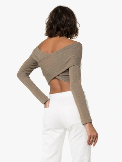 Shop Mara Hoffman Noemi Wrap-style Crop Top In Grey