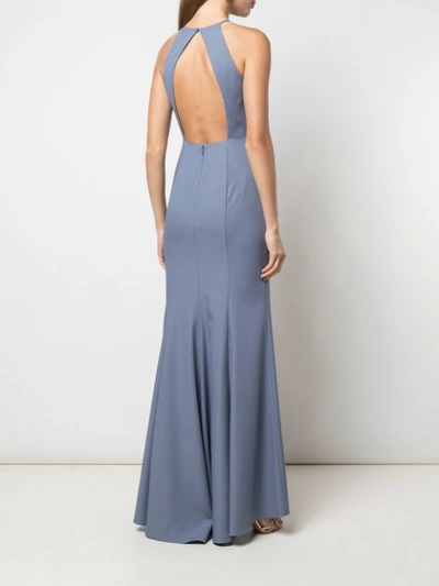 Shop Amsale Flared Halter Neck Gown In Grey