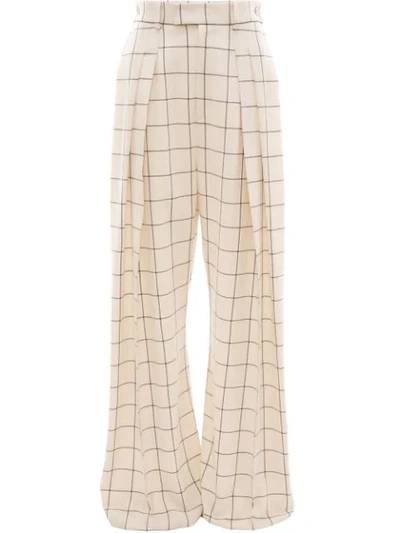 Shop Jw Anderson Windowpane High Waisted Wide Leg Trousers In Neutrals