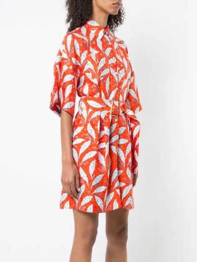 Shop Diane Von Furstenberg Dvf  Leaf Print Belted Dress - Red