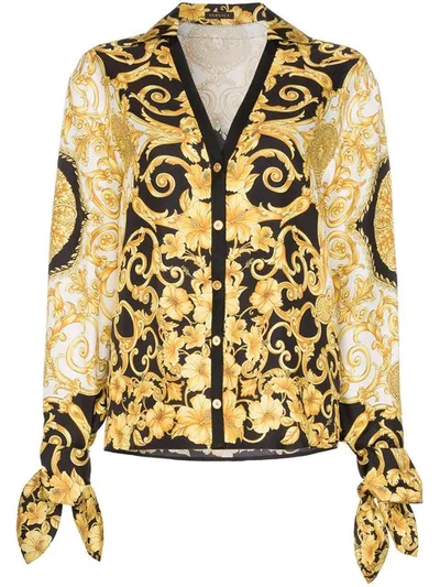 Shop Versace V-neck Baroque-print Blouse In Black