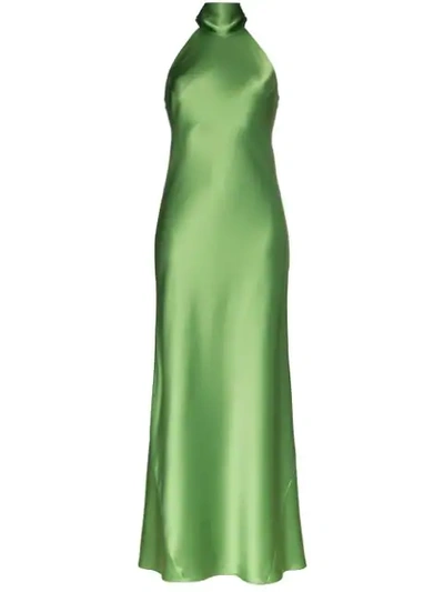 Shop Galvan Halterneck Long Gown In Green