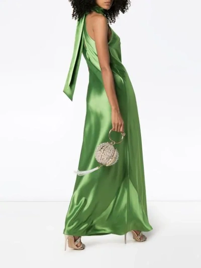 Shop Galvan Halterneck Long Gown In Green