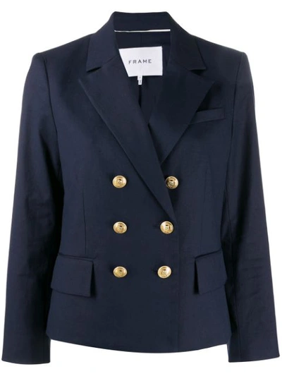 Shop Frame Double-breasted Blazer In Blue