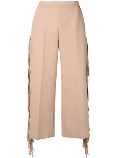 Shop Msgm Fringed Cropped Trousers In Neutrals