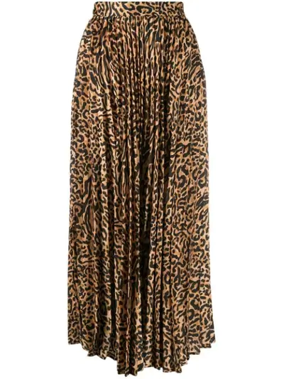Shop Andamane Leopard Print Pleated Skirt In Yellow