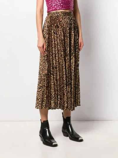 Shop Andamane Leopard Print Pleated Skirt In Yellow
