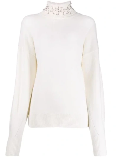 Shop Pinko Embellished Rollneck Sweater In White
