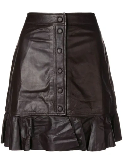 Shop Ganni Gathered Buttoned Skirt - Brown