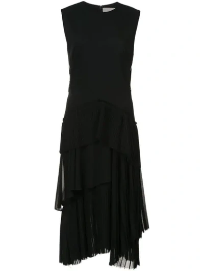 Shop Jason Wu Collection Pleated Ruffle Trim Midi Dress - Black