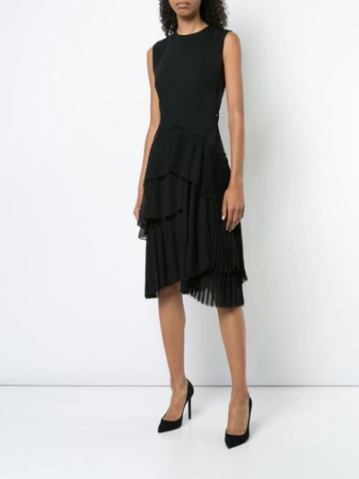 Shop Jason Wu Collection Pleated Ruffle Trim Midi Dress - Black