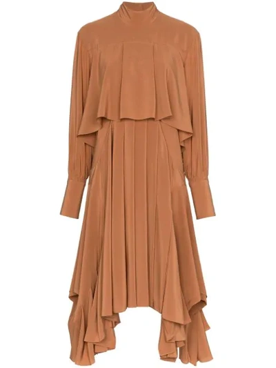 Shop Chloé High Neck Pleated Midi In Yellow