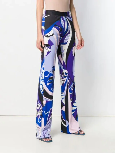 Shop Emilio Pucci Hanami Print Flared Trousers In 001 Zaffiro/peonia