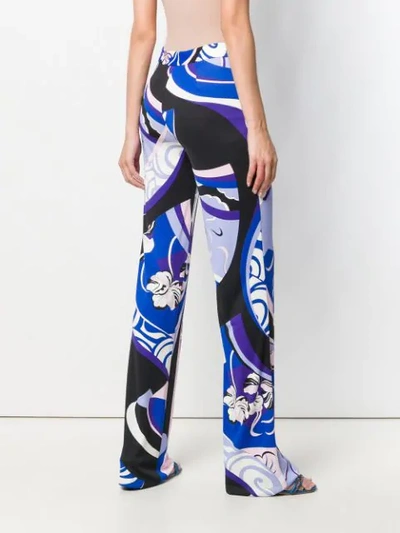 Shop Emilio Pucci Hanami Print Flared Trousers In 001 Zaffiro/peonia