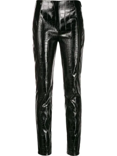 Shop Pinko Croc Embossed Faux Leather Trousers In Black