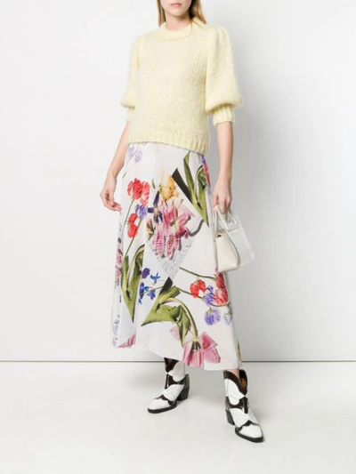 Shop Ganni Floral Print Midi Skirt In White