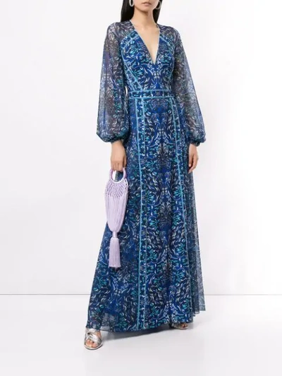 Shop Tadashi Shoji Floral Evening Dress In Blue