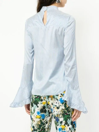 Shop Erdem Striped Ruffled Blouse In Blue/white