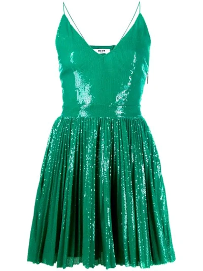 Shop Msgm Sequin Embroidered Mini Dress In Green