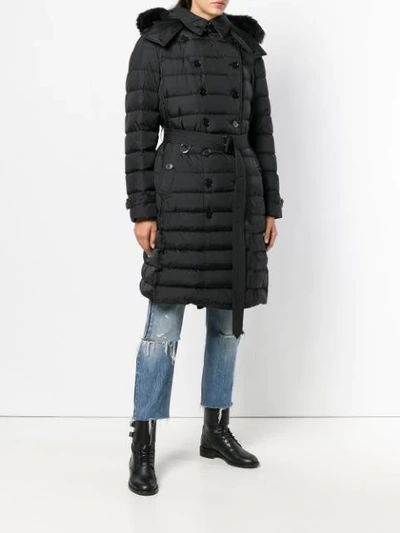 Shop Burberry Puffed Mid-length Hooded Coat In A1189 Black