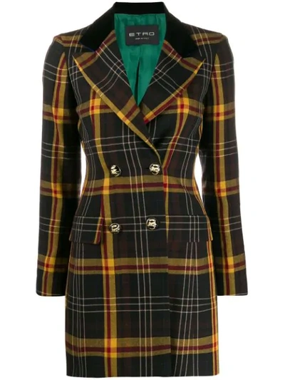 Shop Etro Tartan Check Double Breasted Coat In Black