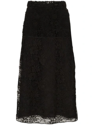 Shop Prada Lace Pencil Skirt In Black