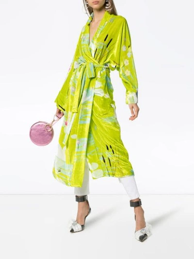 Shop Bernadette Swan Print Belted Kimono In Green